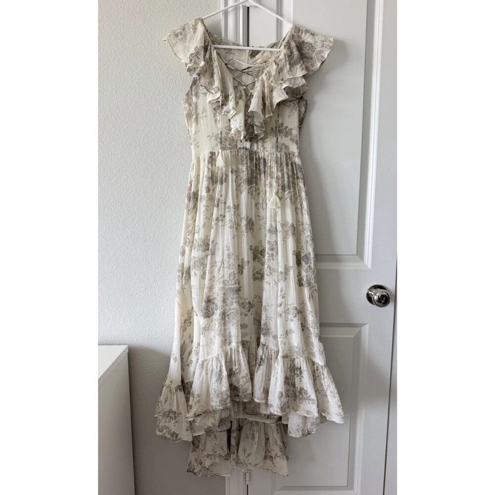Denim & Supply Ralph Lauren Floral Ruffle Lace-Up Hi-Low Boho Festival Dress S
